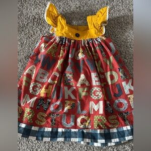 Alphabet Print Kids Dress with Yellow Accents